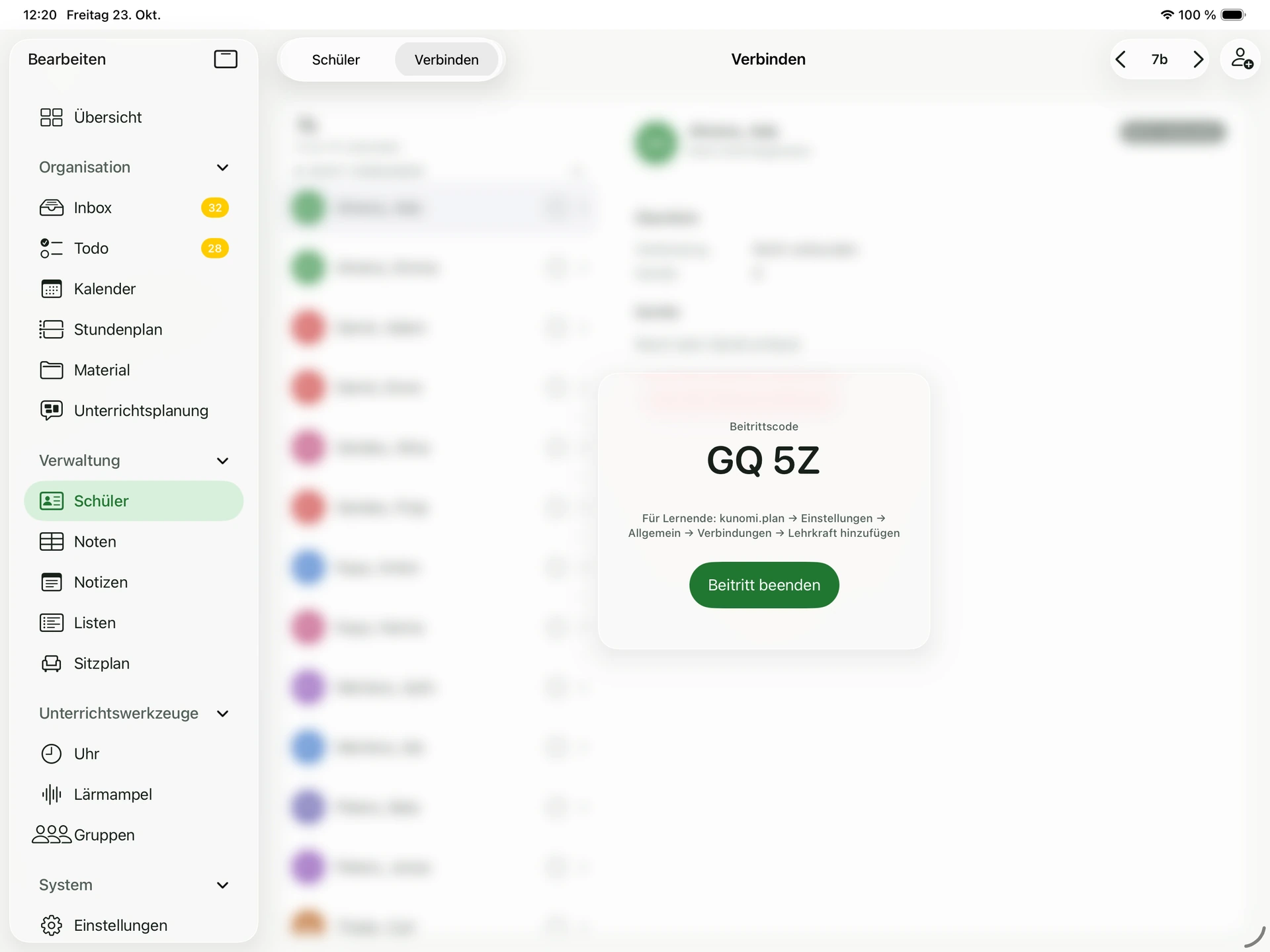 Inbox von kunomi.pult mit eingegangenen Schülervorgängen und geöffnetem Fachdetail im Demomodus